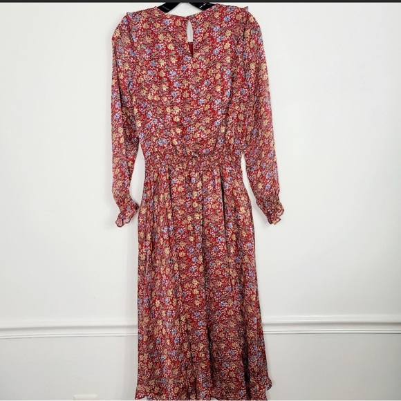 Melloday Nordstrom red floral long sleeves elastic Waist midi boho dress NWT - Picture 8 of 8